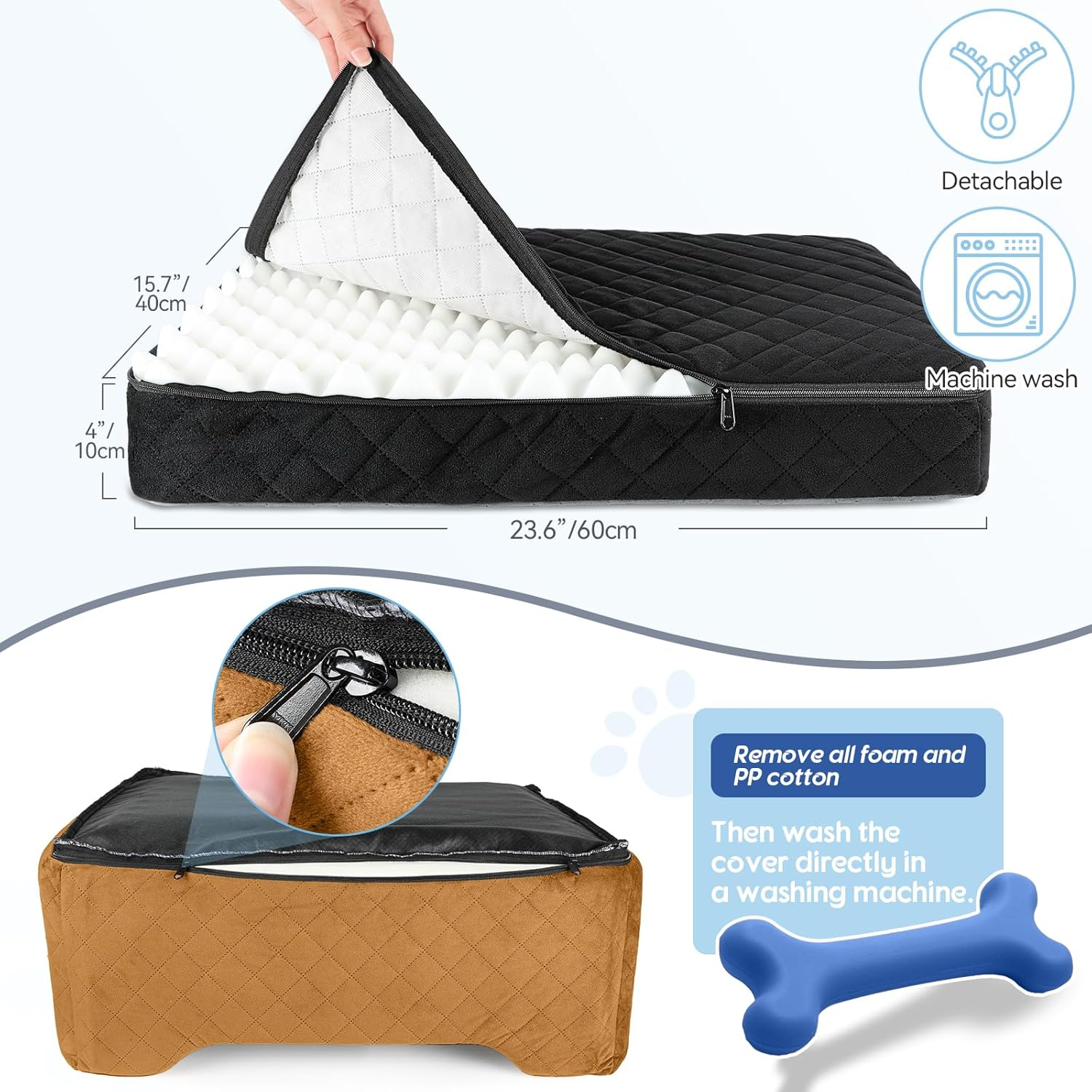 GL GLENSLAVE Dog Car Seat for Medium/Large Dogs, Dog Booster Seat for Dog under 50Lbs or 2 Small Dogs, Detachable and Washable Pet Car Seat, Multi-Functional Travel Dog Bed & Dog Sofa(Black/Brown) image number 4