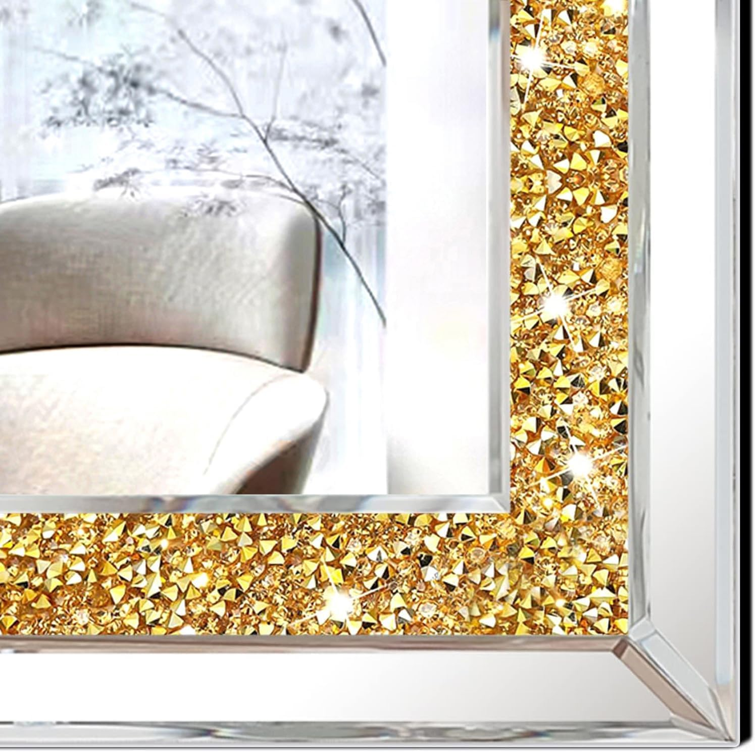 XIHACTY 2 Piece Wall Mirrors, Crush Diamond Mirrors Wall Decor, Gold Color Decorative Mirrors for Living Room Decor, Bedroom, Bathroom. (11&rdquo;X15&rdquo;) image number 2