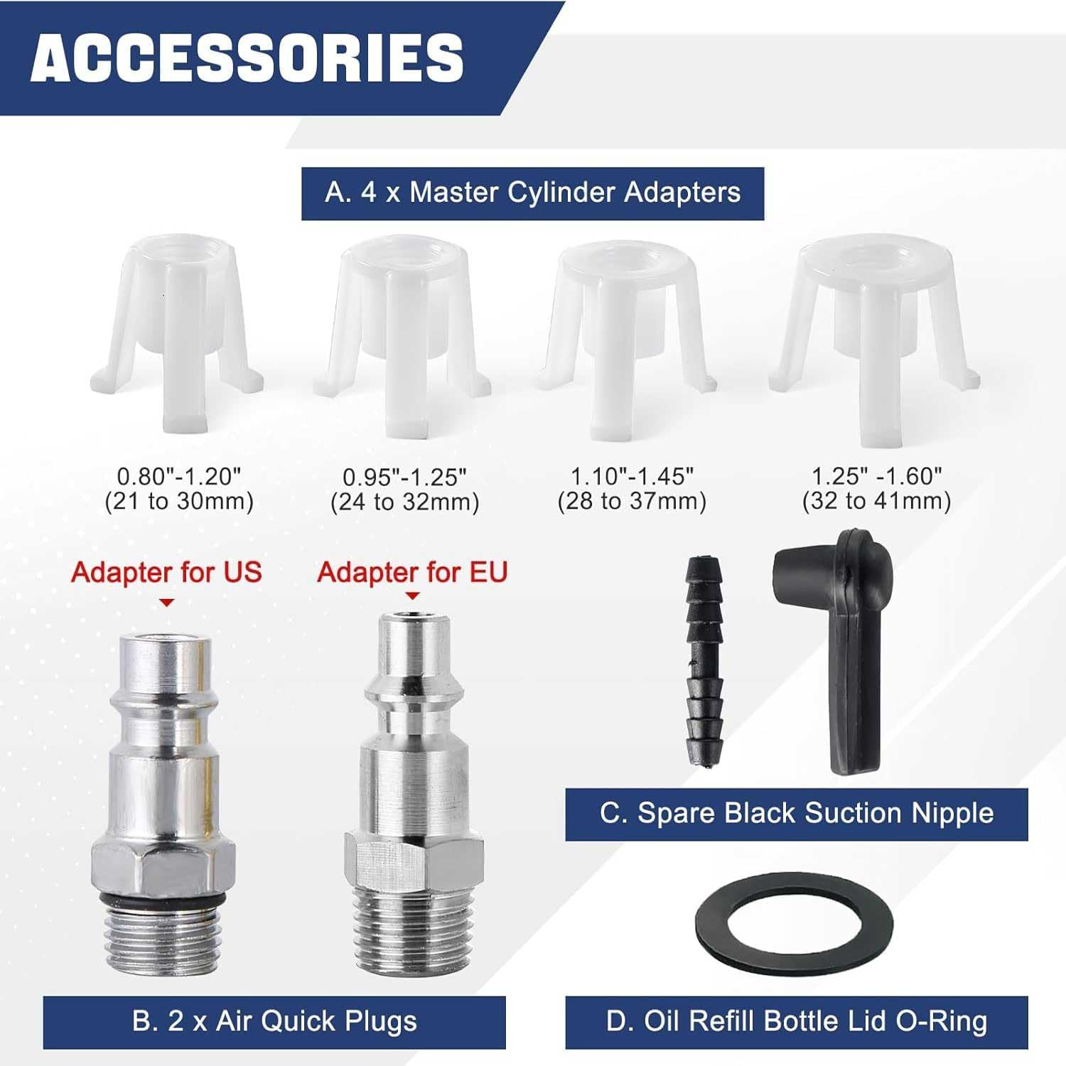 1.75L Air Brake Bleeder Kit, Brake & Clutch Bleeder Bleeding Vacuum Pump Kit, Pneumatic Brake Fluid Bleeder Tool, Clutch Vacuum Oil Bleeding Extractor Fluid Fill Adapters Kit Set image number 4