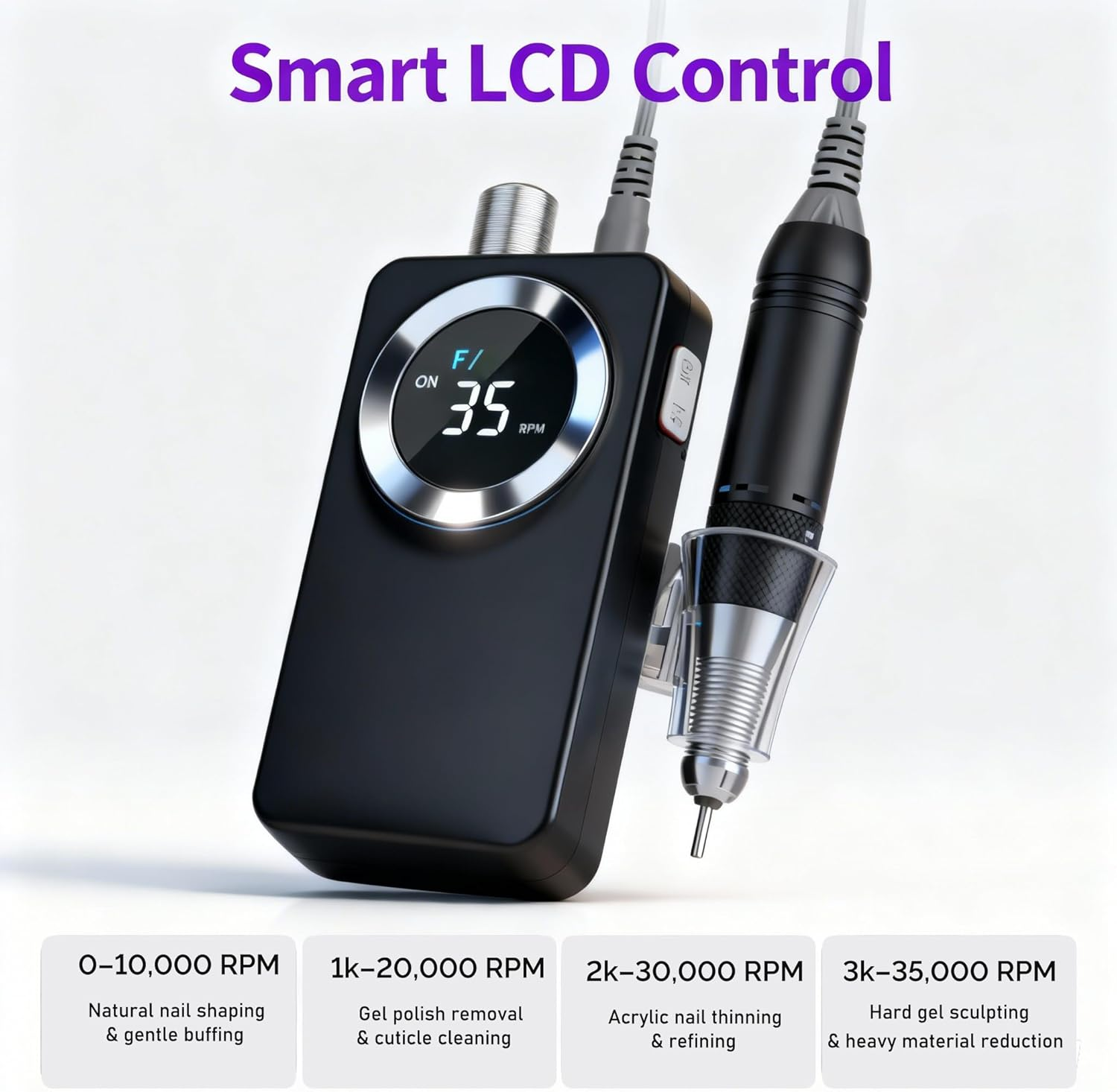 Lumcrissy Electric Nail Drill Machine, Rechargeable 35000 RPM Nail Drill for Arcylic, Portable Electric Acrylic Nail Tools (Black) image number 3