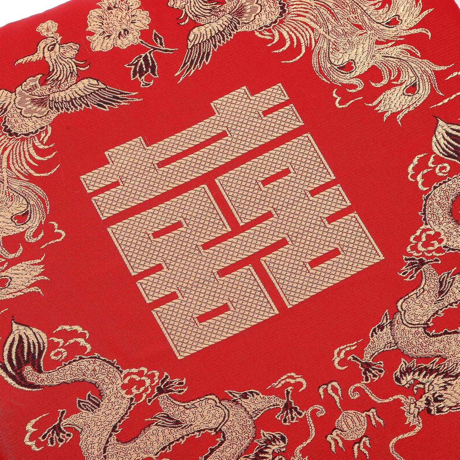 LIFKOME Chinese Style Seat Cushion with Dragon and Phoenix Pattern, Red Polyester Cotton Chair Pad for Home, 16.5X16.5X0.6 Inches, Multi-Purpose for Kneeling, Tea Ceremony, Dining Room, Window Seat image number 4