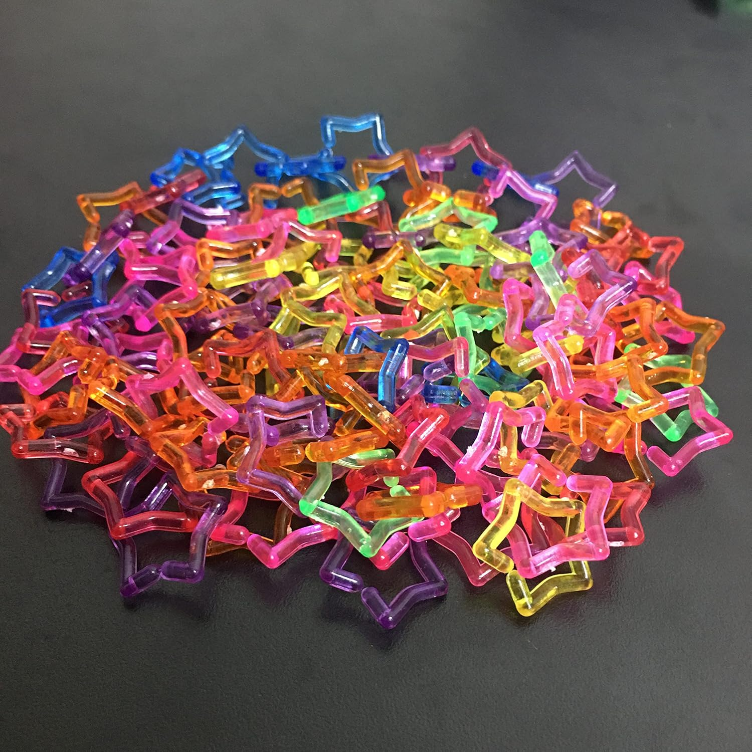 Star Shape Clear Color Chain Links Plastic Neon Toy Parrot Bird Foot Parts Kid DIY 100Pcs image number 3
