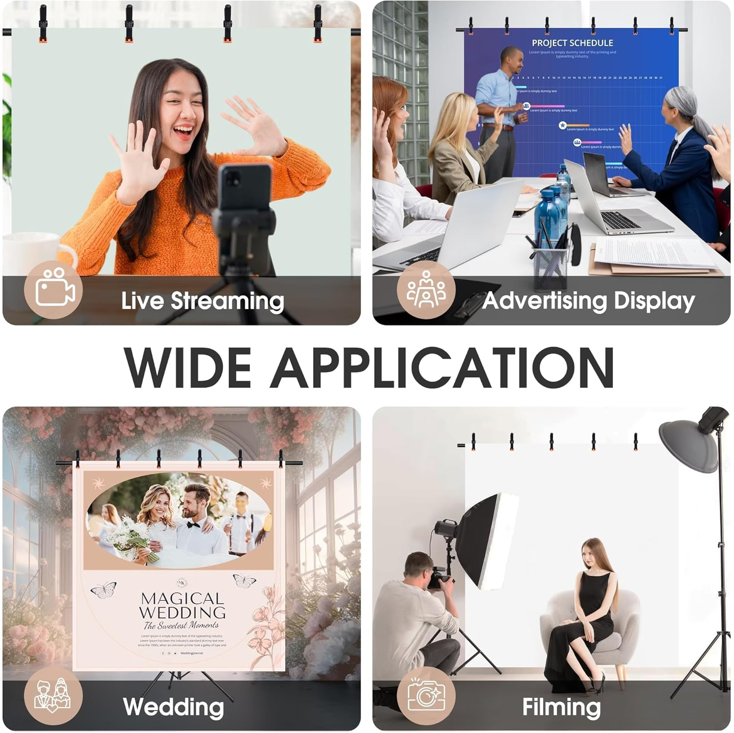 Photography T-Shape Backdrop Stand Kit, 1.5M X 2M, with 6 Spring Clamps and Carry Bag (Black, 1.5 * 2M) image number 2