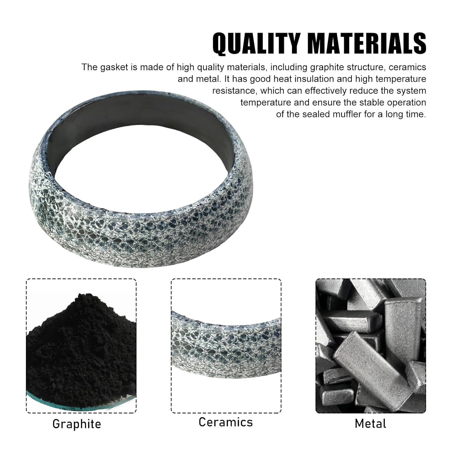 ID 60Mm Car Exhaust Gasket, Graphite Construction Exhaust Donut Gaskets Seal Muffler Ring, Leakproof Exhausts Pipe Manifold Gasket Muffler Gaskets Replacement for RV SUV Truck image number 1