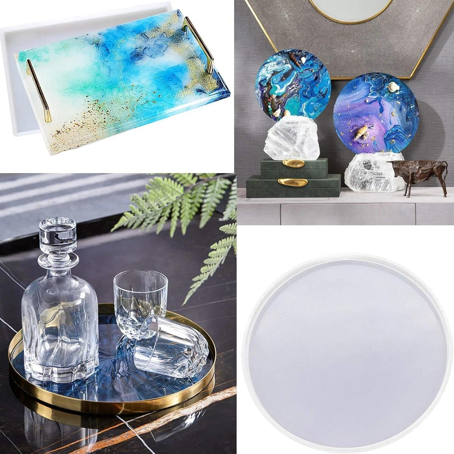 Weidllys 2Pack Large Resin Mold,Oversized Silicone Tray Molds for Epoxy Resin,Include Round,Rectangle Shaped Plate Molds for Resin Casting,Home Decorations Crafts image number 5