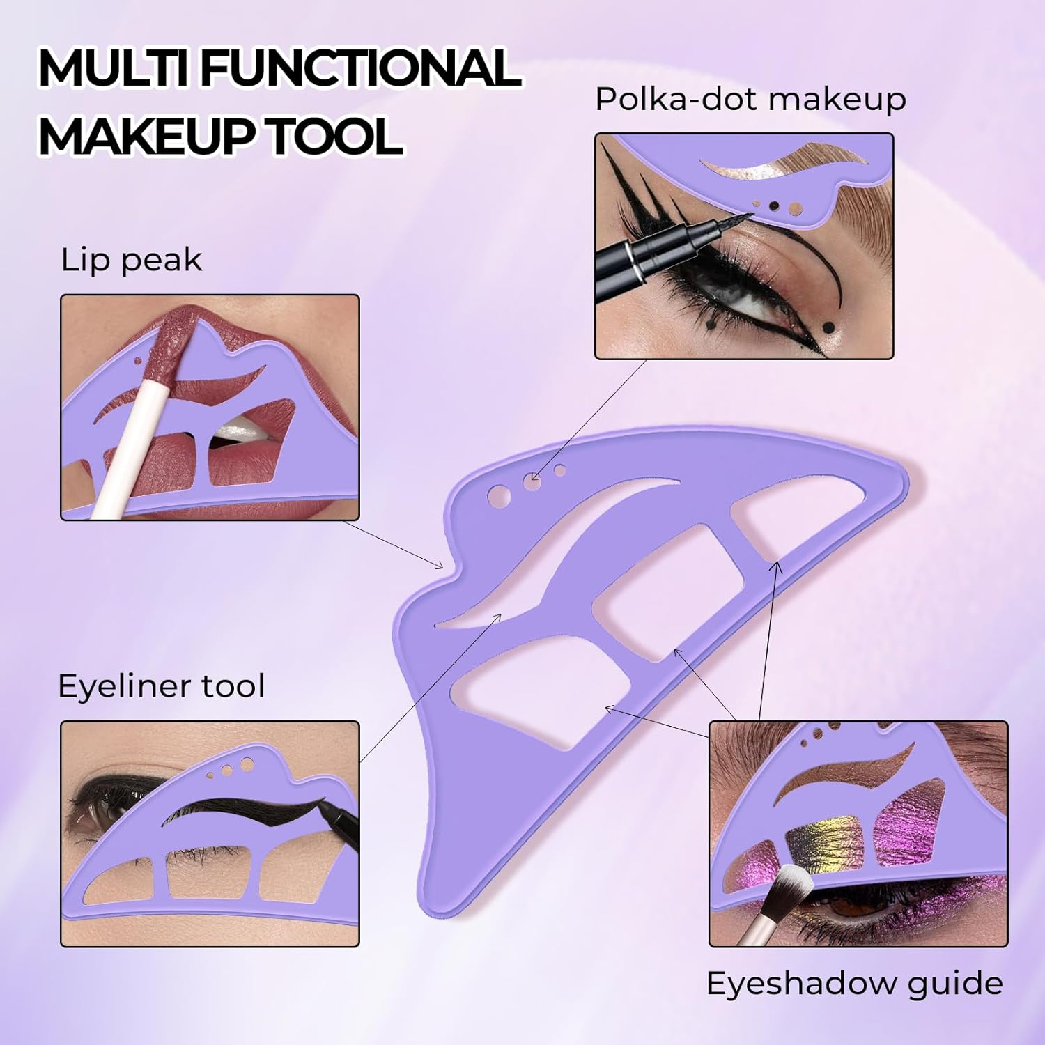 DAGEDA 3Pcs Eyeliner Stencils Set, Suitable for Eyetour Eyeshadow, Eyeliner,Mascara Shield,Reusable Silicone Eyebrow Stencils Eye Liner Tool Multi-Functional Makeup Tool(Purple) image number 6