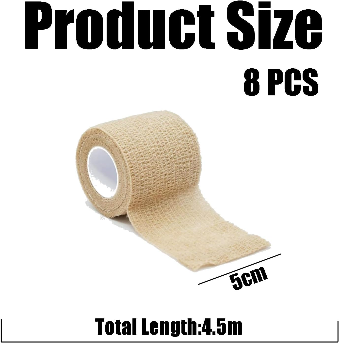 8PCS Cohesive Bandage, Compression Bandage, Strapping Tape, 5Cm X 4.5M Skin Tone, Self Adhesive Bandage for Sports, First Aid, and Athletic Support