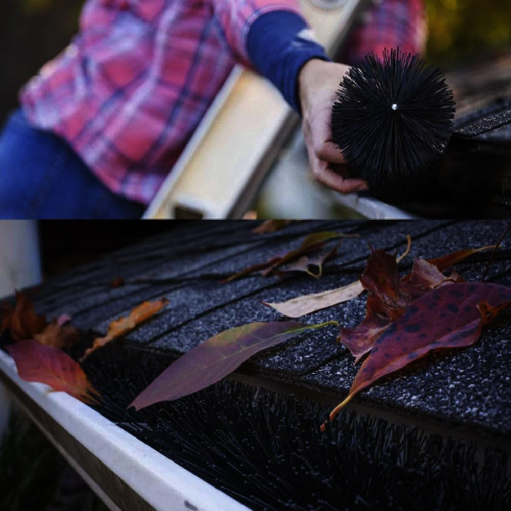 5 Pack Gutter Brush Guard System - 600X100Mm - Secure Brush in Gutter, Leaf Guard Stops, Gutter Guard Drain Brush Pipe Downpipe Leaves Brush Cleaner Leaf Cleaning Guards Black image number 1