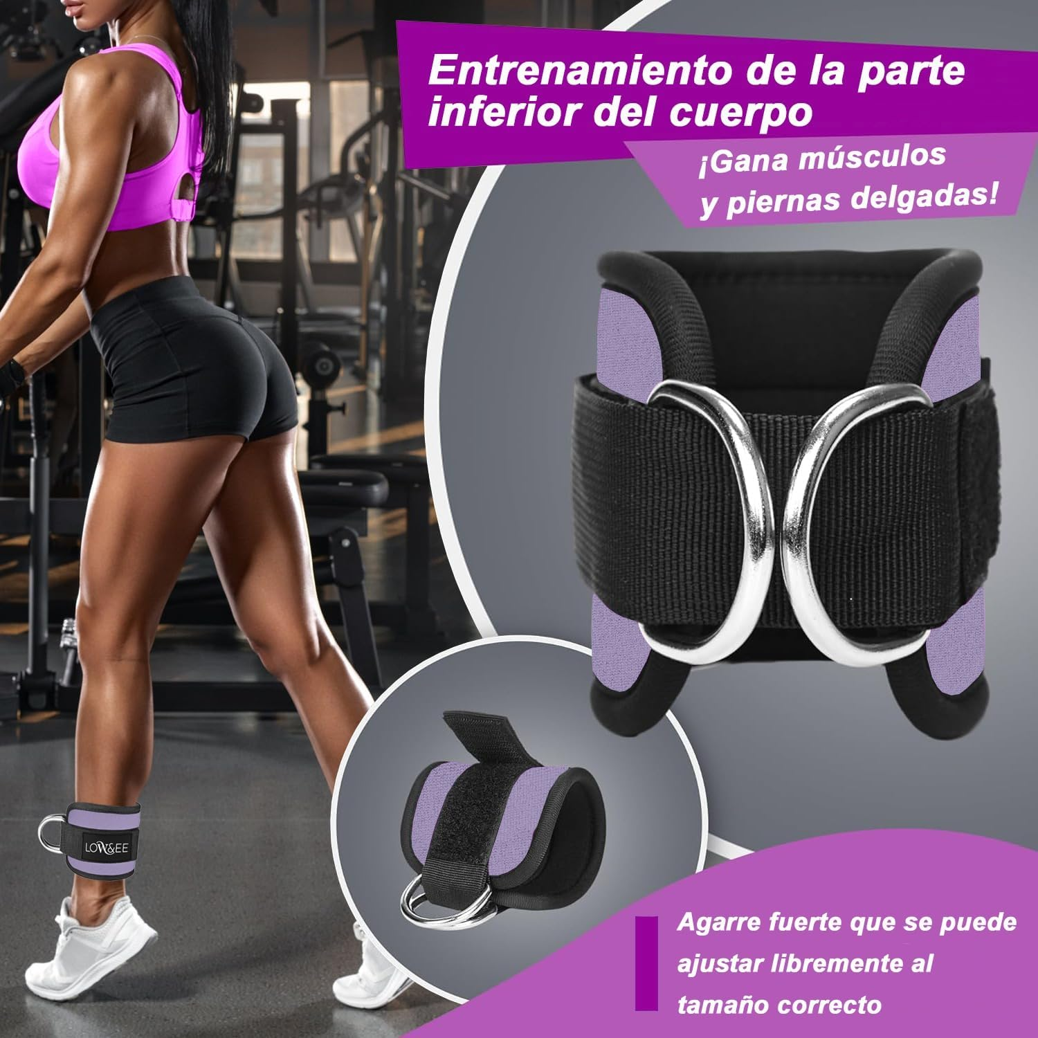 LOW&EE&reg; 2 Pack Ankle Pulleys Gym - Ankle Brace for Pulley Padded with Velcro for Women and Men - Gym Ankle Strap for Cable Machine Fitness and Gym - Gym