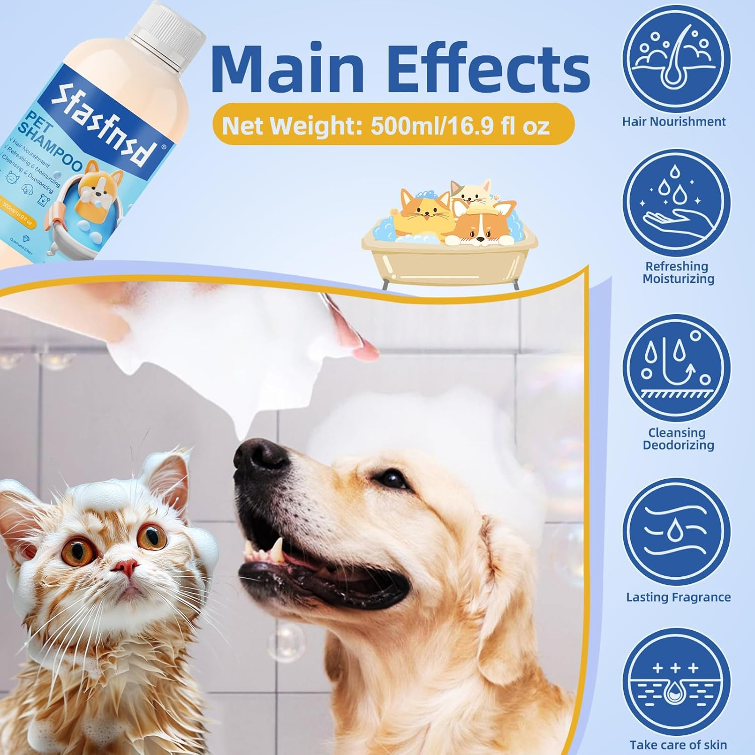 Pet Shampoo and Conditioner,Shampoo for Cats and Dogs,Gentle Cleansing,Natural Formulas,Best for Dry and Tangled Hair,Itch Relief,Deodorizing, Dry and Sensitive Skin - Dogs & Cats Pet Wash（16.9Fl Oz） image number 1