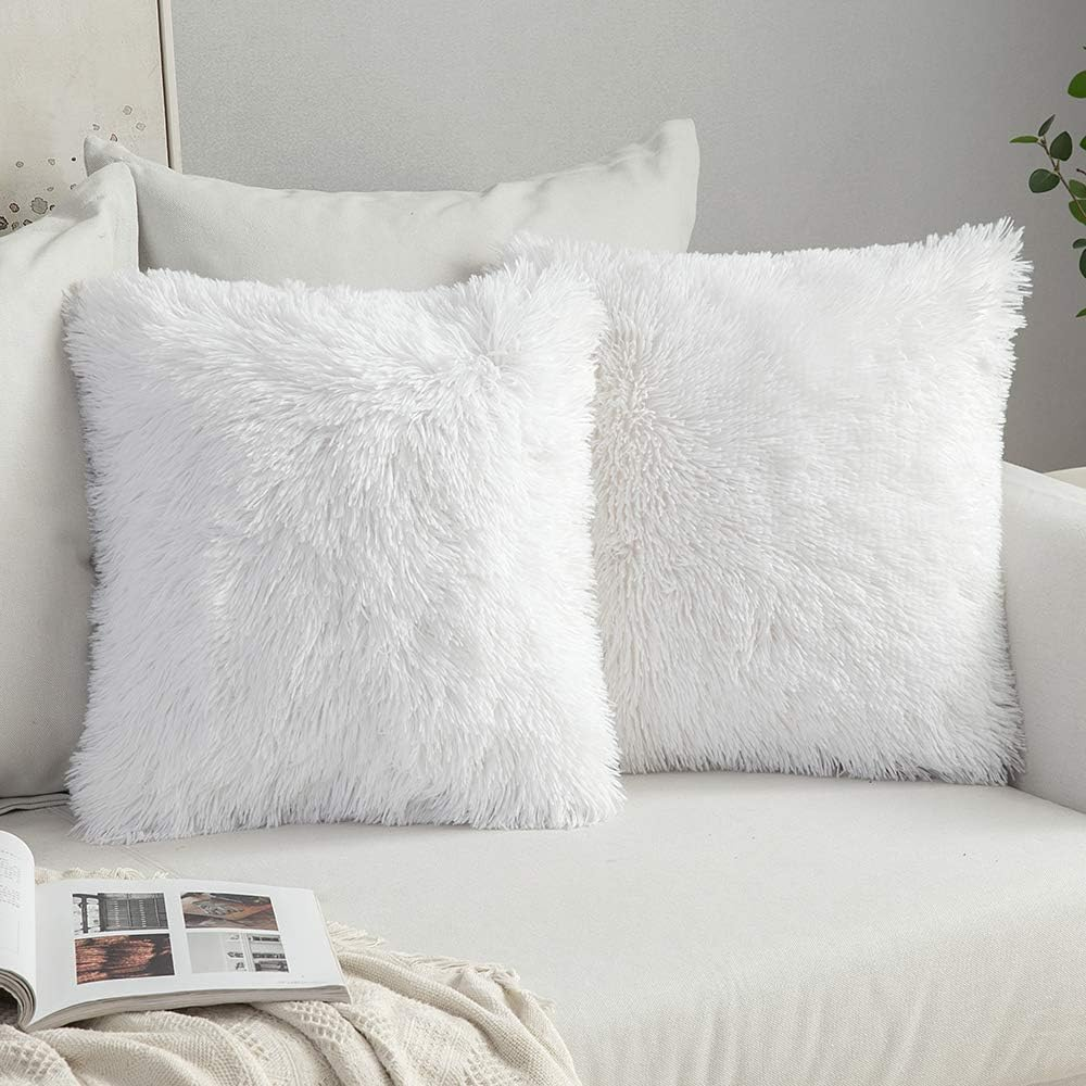 MIULEE Pack of 2 Luxury Faux Fur Throw Pillow Cover Deluxe Christmas Decorative Plush Pillow Case Cushion Cover Shell for Sofa Bedroom Car 18 X 18 Inch White image number 5