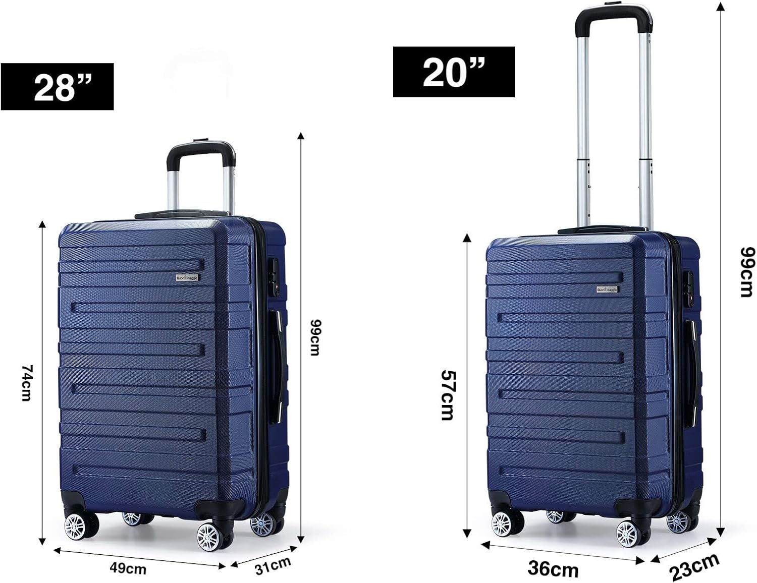 2Pcs Luggage Sets Hardside Expandable Luggage with Spinner Wheels Travel Suitcases Carry on Navy Blue 20In & 28In Suitcases image number 1