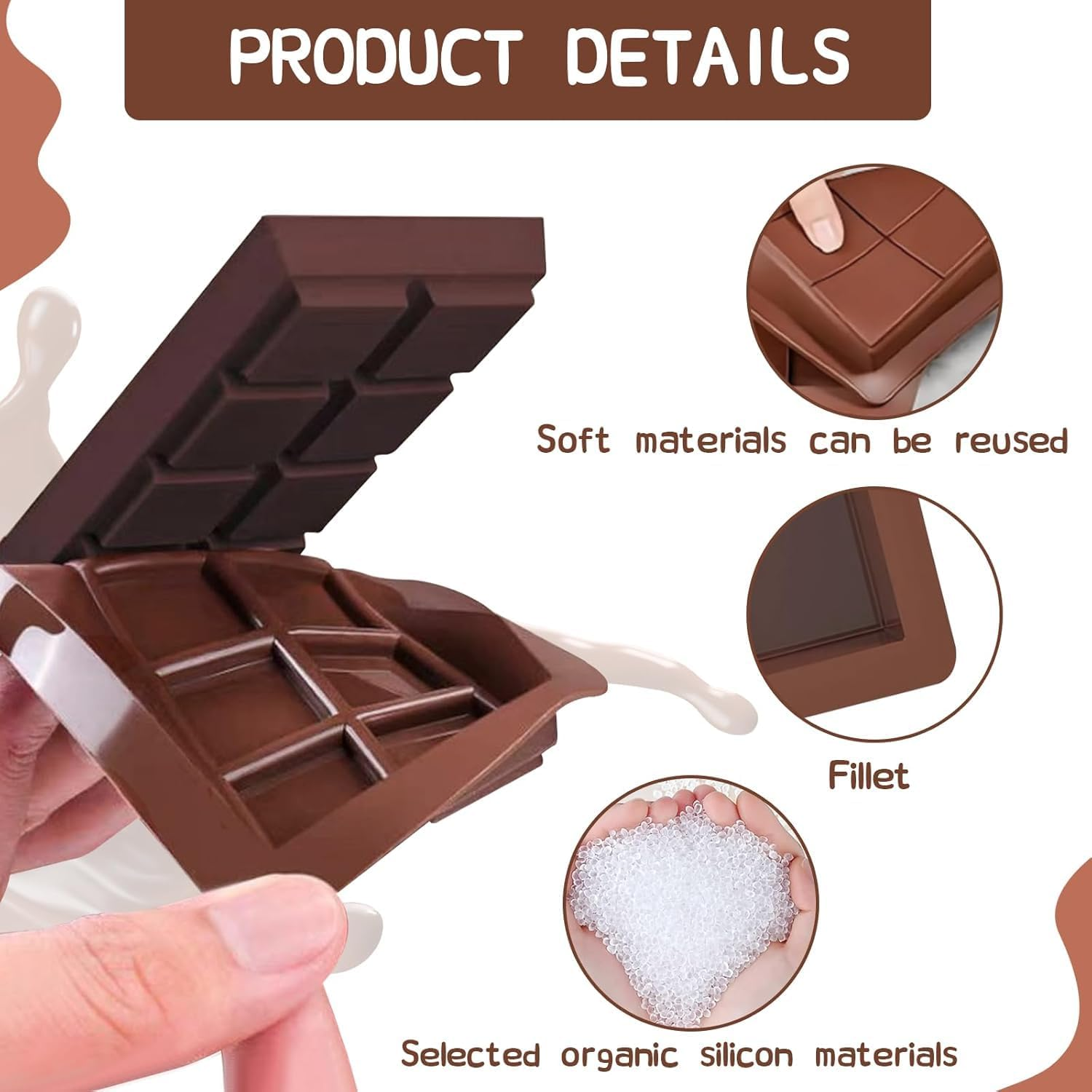 Xinghonyac 3 Pcs Deep Chocolate Bar Mold, 10 Grids Chocolate Moulds, Silicone Chocolate Bar Moulds, Non-Stick Chocolate Candy Bar Mold, Kitchen Baking Mould for DIY Chocolate, Candies, Cakes, Jelly image number 2