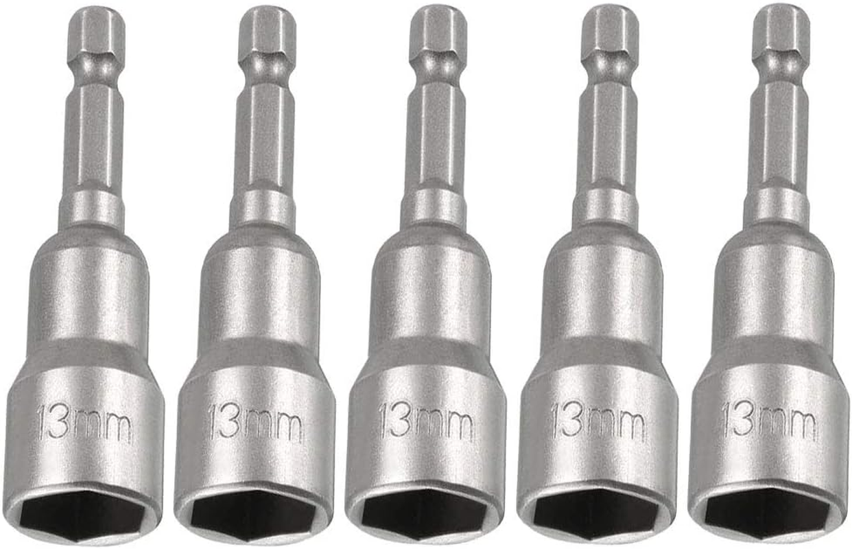 Saipe 5Pcs Power Screwdriver Nut Driver Bit Set Sizes 13Mm 1/4&rdquo; Hex Shank Impact Nuts Driver Drill Bits Metric Wrench Socket Bit