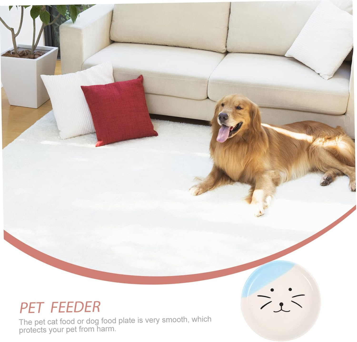 WOONEKY Ceramic Cat Bowl - Whisker Relief Food and Water Dish, Flat Plate for Cats and Dogs, Reusable Feeding Plate image number 3