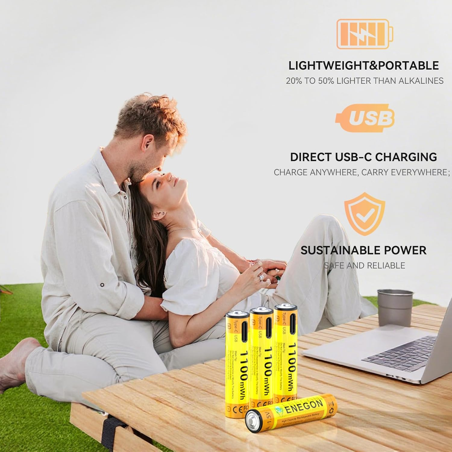 ENEGON AAA Rechargeable Batteries 4-Pack, 1.5V 1100Mwh Lithium-Ion Battery, Fast Charging in 2 Hours, Type-C Cable Included, Constant Voltage Output. image number 5