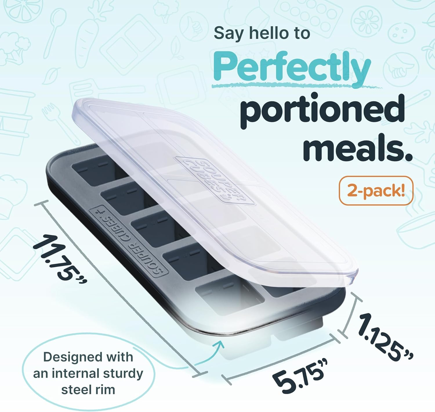 Souper Cubes 2 Tbsp Silicone Freezer Tray with Lid - Easy Meal Prep Container and Kitchen Storage Solution - Silicone Mold for Soup and Food Storage - Charcoal &ndash; 2-Pack