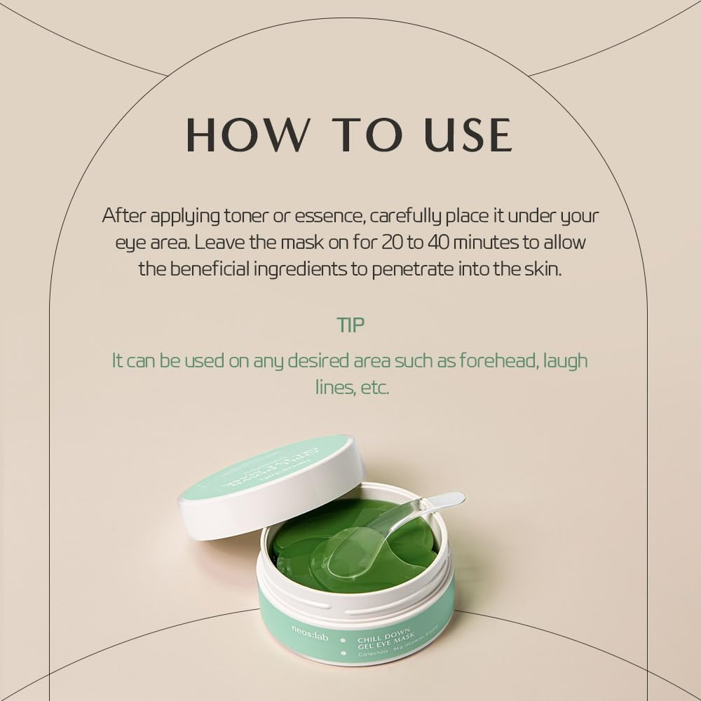 Neos:Lab Chill down Gel Eye Mask 60Ea (30Pairs) - Cooling Hydrogel Eye Patch with Catechins, Arnica Flower, Vitamins, Caffeine for Relieving Tired Skin, Even Skin Tone, Reducing Eye Bags, Puffy Eye image number 3