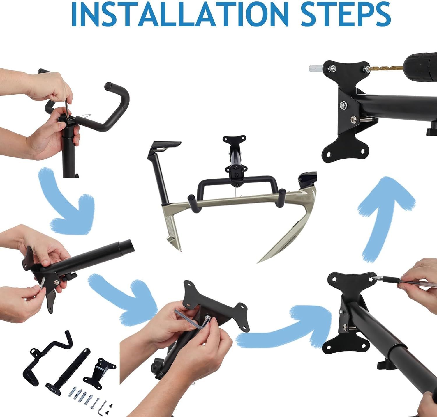 Bike Wall Mount Hanger, Telescopic and Adjustable, Suitable for Mountain, Hybrid, and Road Bikes, Space-Saving Garage Storage（Black，2Set) image number 5