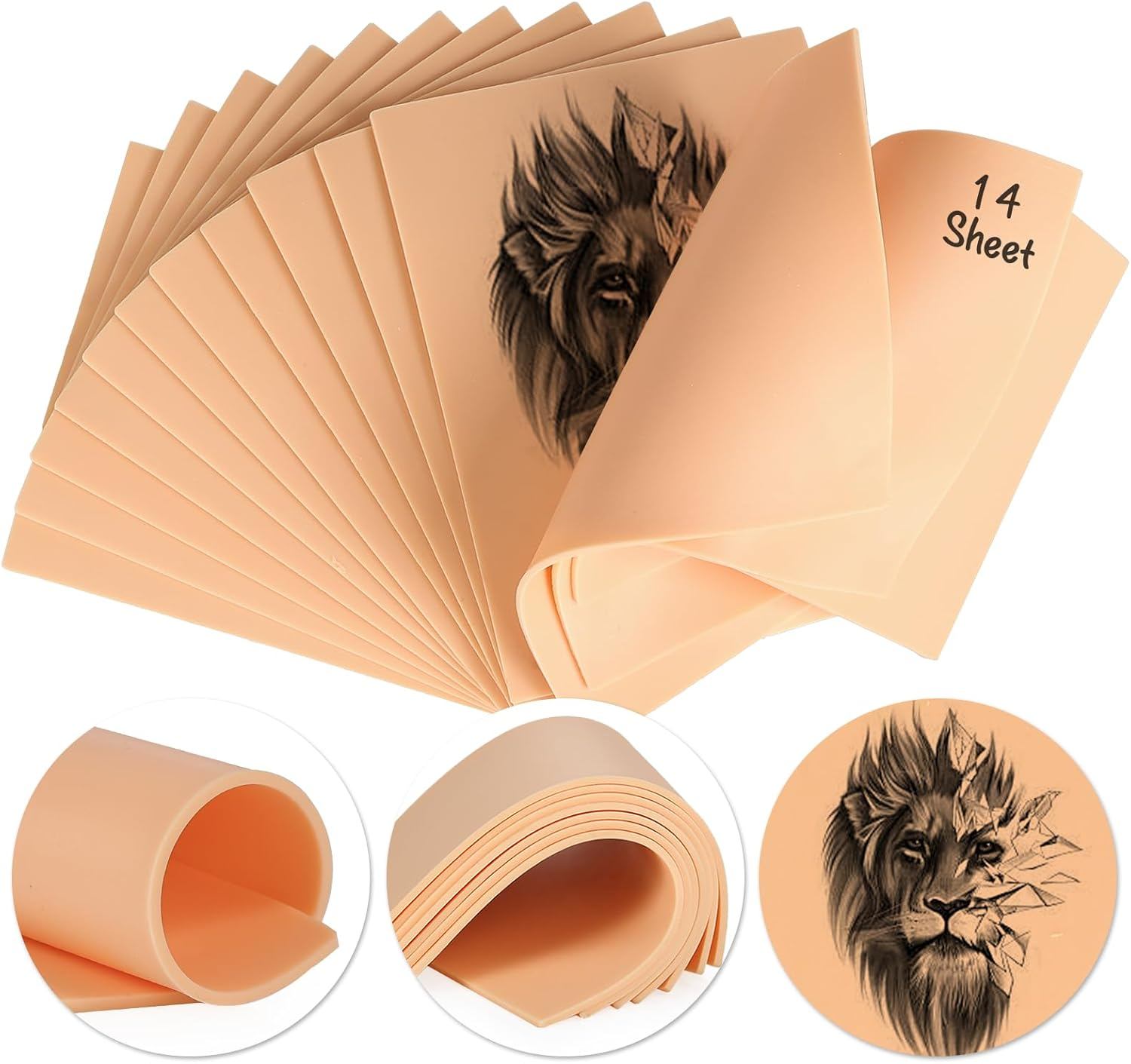 Practice Skin for Tattooing 3 MM, Thicker Design with a Realistic Feel and Easy to Color, Fake Skin Tattoo Perfect for Both Professional Tattoo Artists and Beginners. (14 PCS)