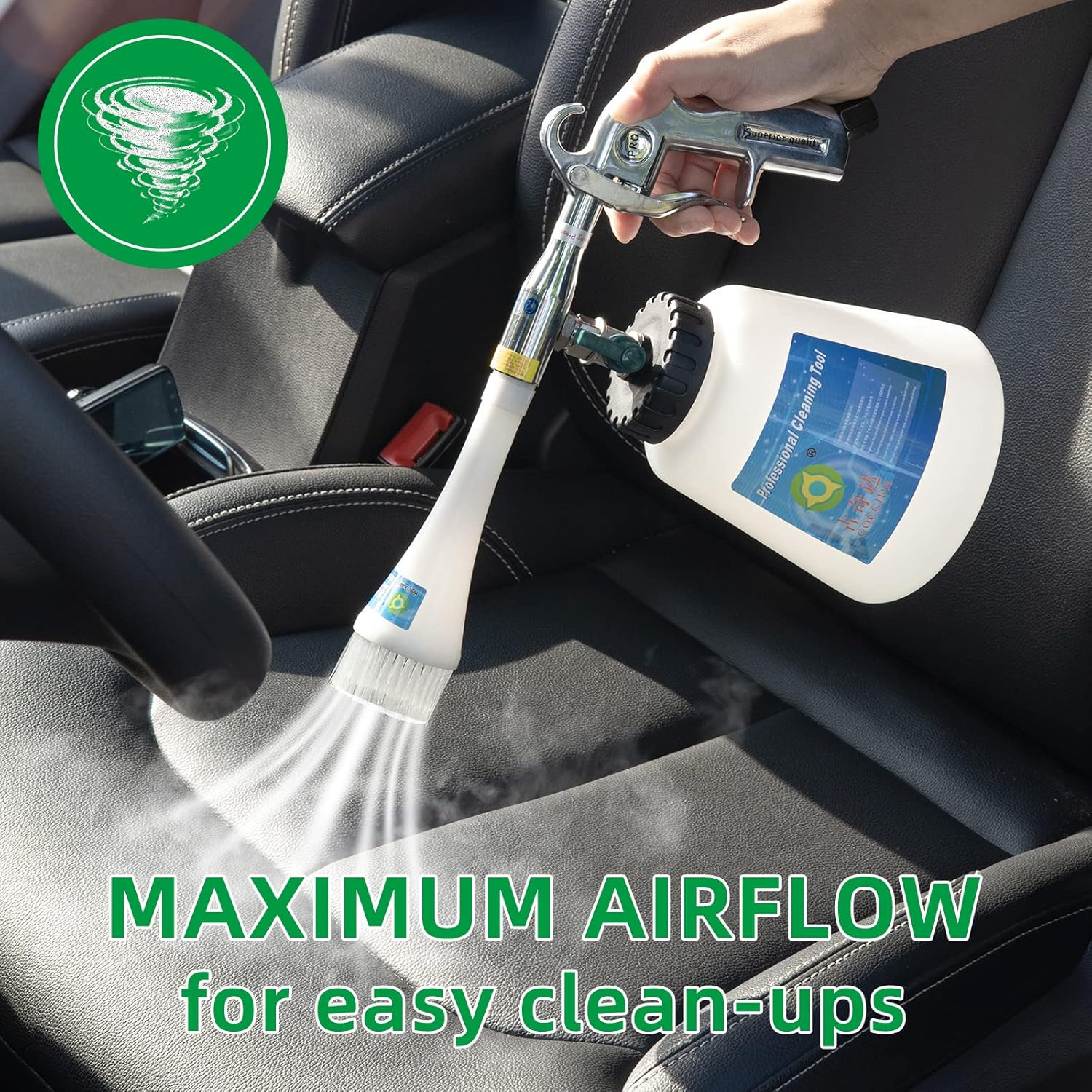 GOCCIDA 8 Car Cleaning Kit, Car Detailing Kit Cleaning Works with Air Compressor (Sponge Cloth + 5 X Brush Tips + Replacement Hose) 8 Parts Car Cleaning Kit