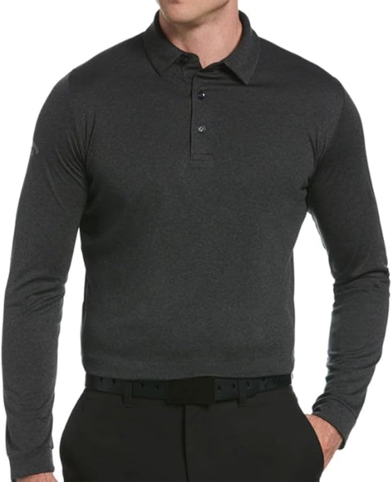 Callaway Men'S Swing Tech Essential Long Sleeve Golf Polo Shirt Black Heather