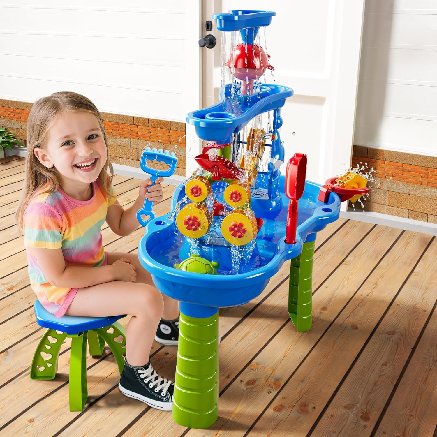 MSKOLER 3 Tier Water Table with Chair for Toddlers 3 4 5 Years Old &ndash; Kids Outdoor Sensory Play Table for Backyard or Beach Fun, Party Birthday Gifts for Boys and Girls Ages 4-8 9-12 image number 3