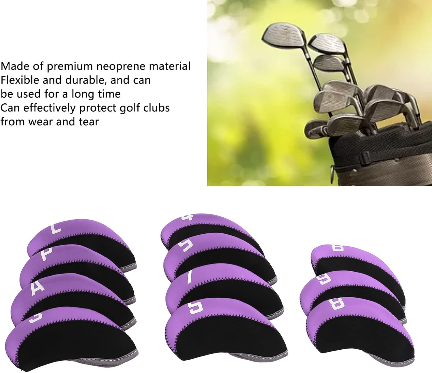 Golf Club Cover Set, Golf Iron Cover Beautiful in Appearance for Traveling image number 6