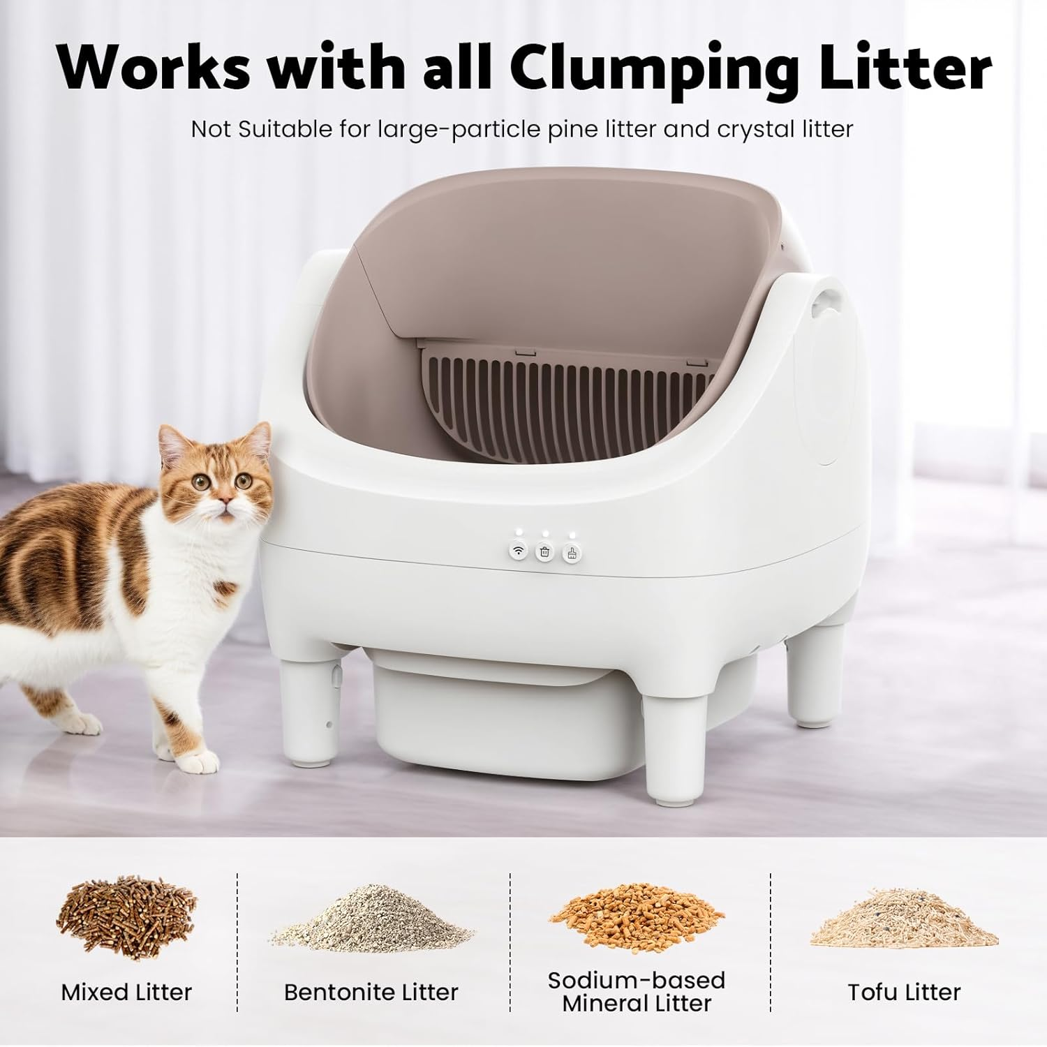 Advwin Self Cleaning Litter Box, Open Top Design Automatic Cat Litter Box for Multiple Cats with App Control, Safety Protection, 10.5L Large Waste Bin, Includes Trash Bags and Litter Mat image number 2