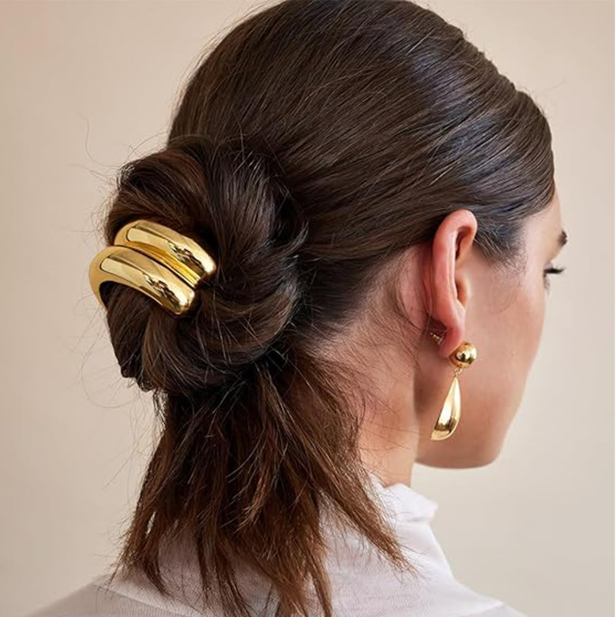 3 Pcs Gold Hair Cuffs,Ponytail Cuff, Good Elastic Hair Band, Metal Geometric Elastic Hair Ties,Suitable for Ladies and Girls