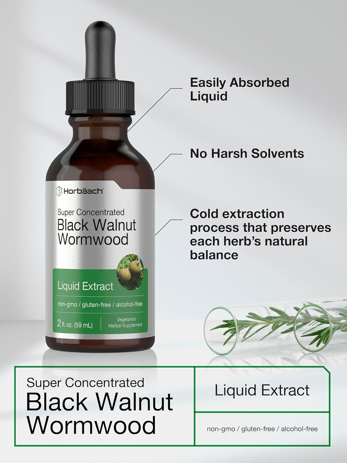 Black Walnut Wormwood Liquid Extract | 2 Fl Oz | Alcohol Free Tincture | Vegetarian, Non-Gmo & Gluten Free | by Horbaach image number 4