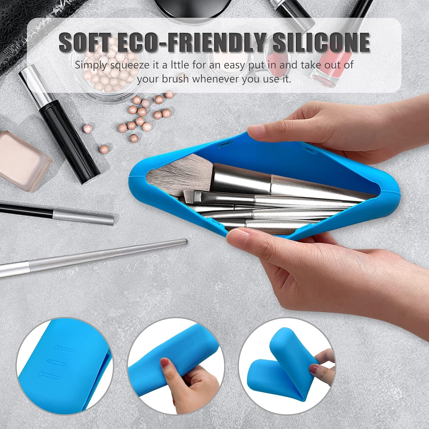 Trendy Makeup Brush Holder, Silicon Make up Brushes Travel Holder - Portable Makeup Brush Case Organizer, Cosmetic Brush Covers Traveling, Waterproof Makeup Brush Pouch Bag (Blue) image number 1