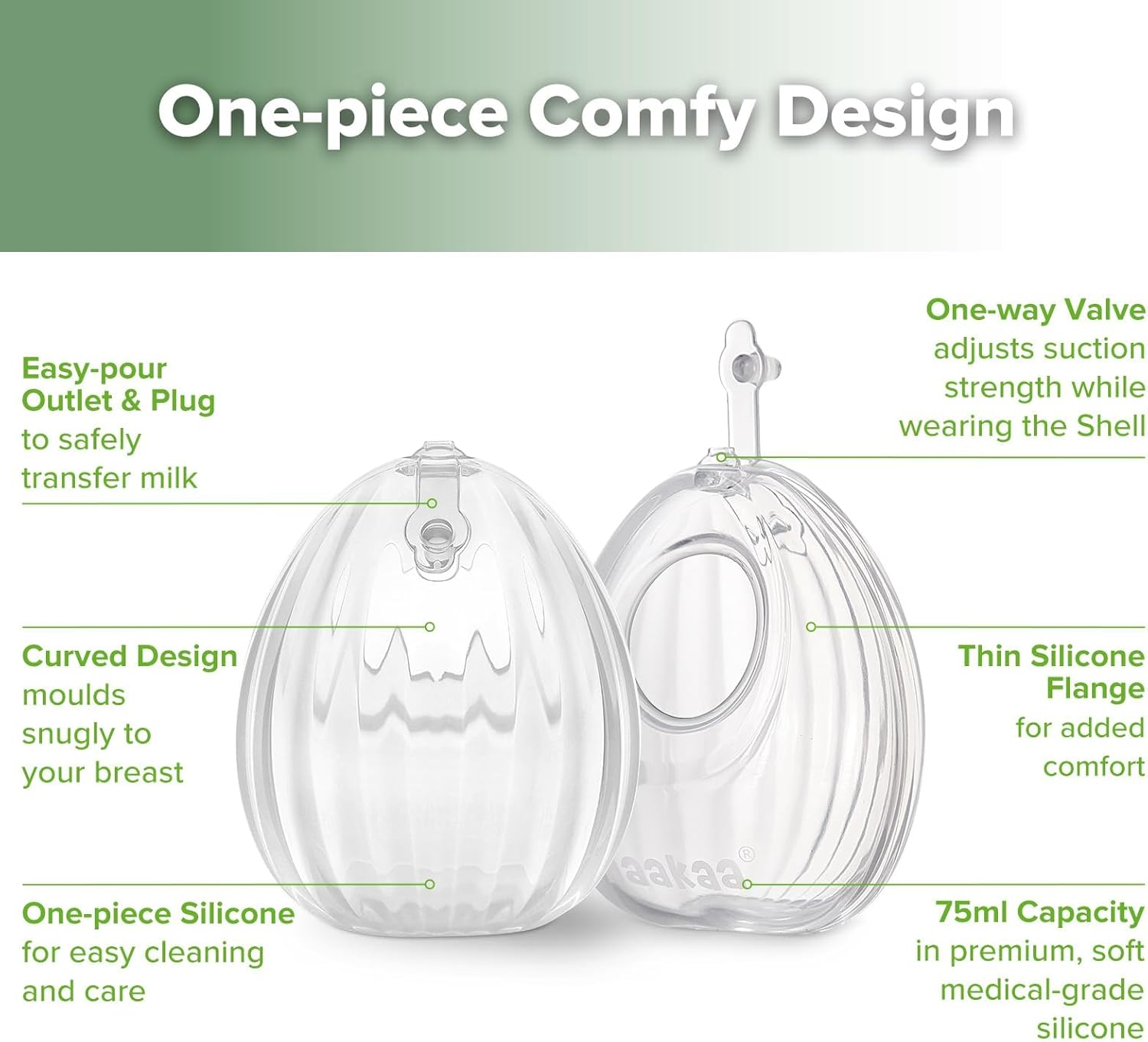 Haakaa Wearable Silicone Breast Pump with Steriliser Bag, 2-In-1 Hands-Free Passive Breast Milk Catcher for Nursing Mom, Breastfeeding Essentials, 75Ml&750Ml Silicone Bag image number 2