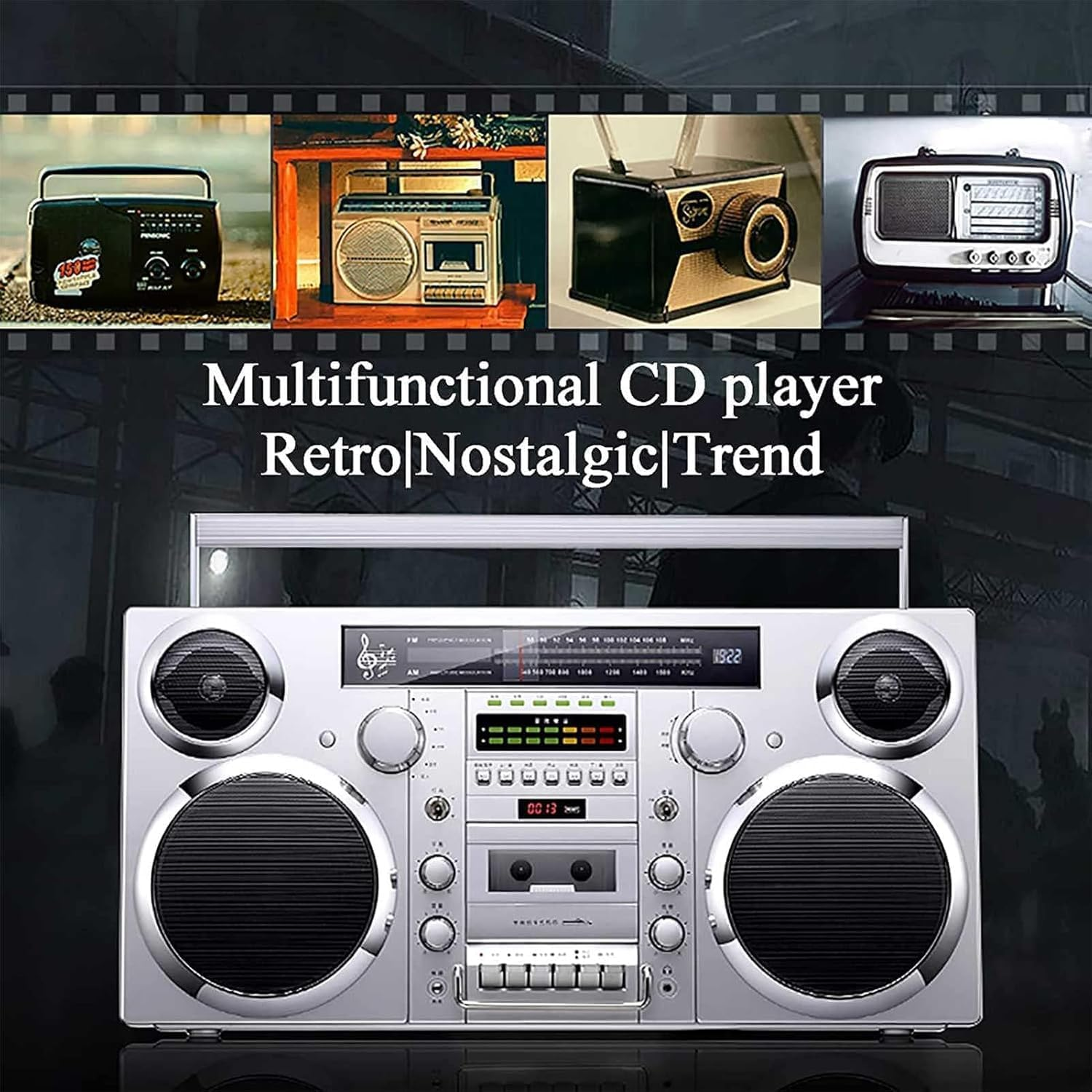 Retro Tape Player, Vintage Cassette Boombox with Hi-Fi Speaker, Cd/Usb/Cassette/Bluetooth/Aux, Bluetooth Connection, Headphone Jack, Old-Fashioned Recorder for Home, Beach image number 3