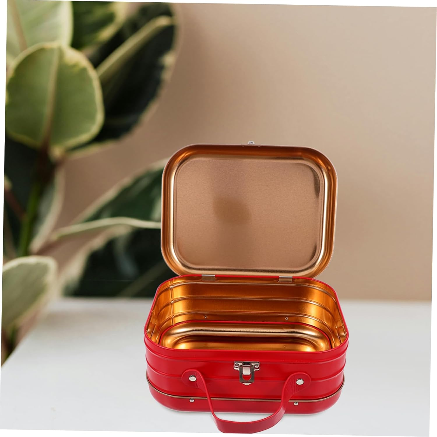 Portable Tinplate Suitcase Box Keepsake Jewelry Travel Box Small Storage Container Handle image number 5