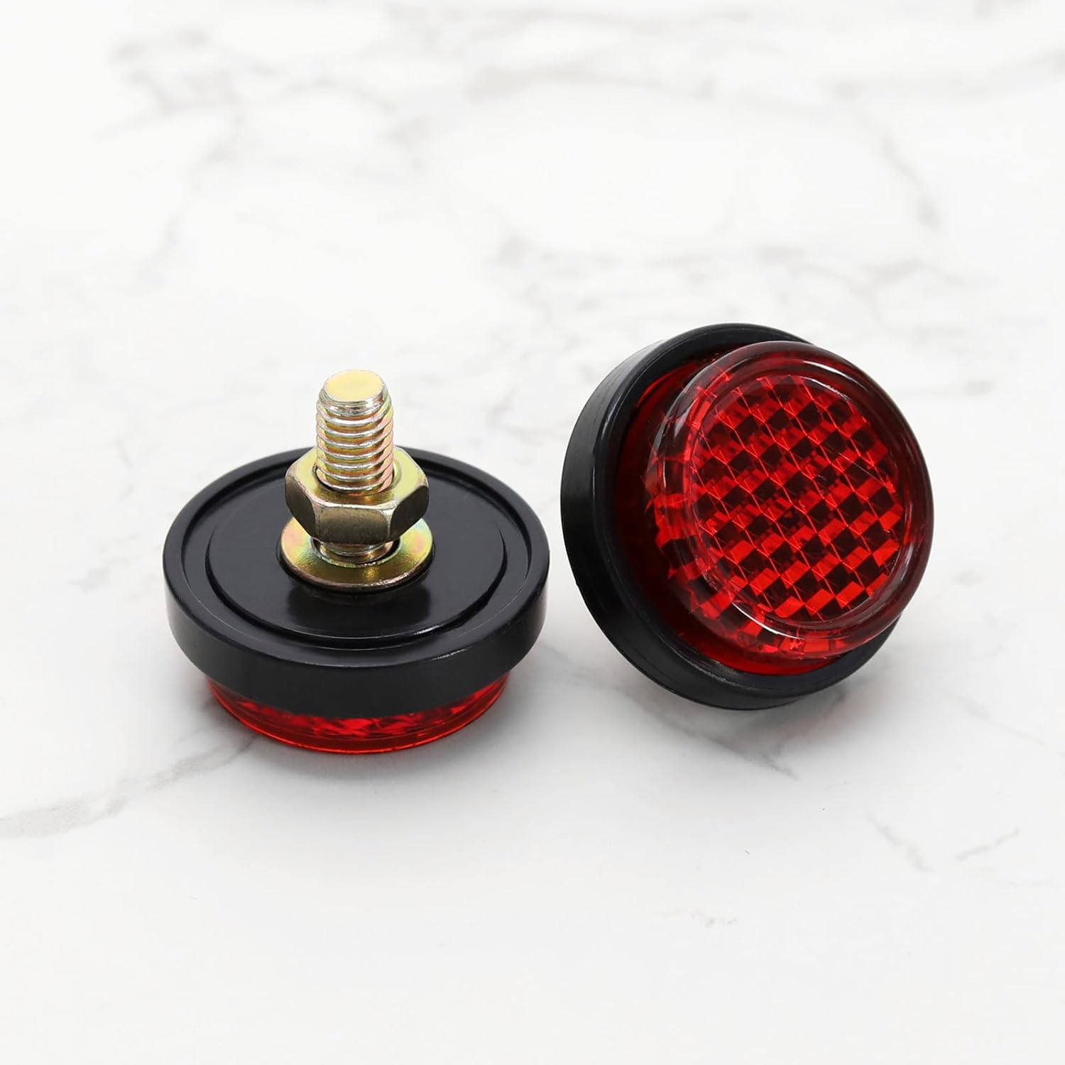 Ecsing 6PCS Red Motorcycle Mini License Plate Reflector M5 Screw Mount round Warning Reflector Tag Bolt for Motorcycle Bicycle Car Tractor Truck Boat image number 3