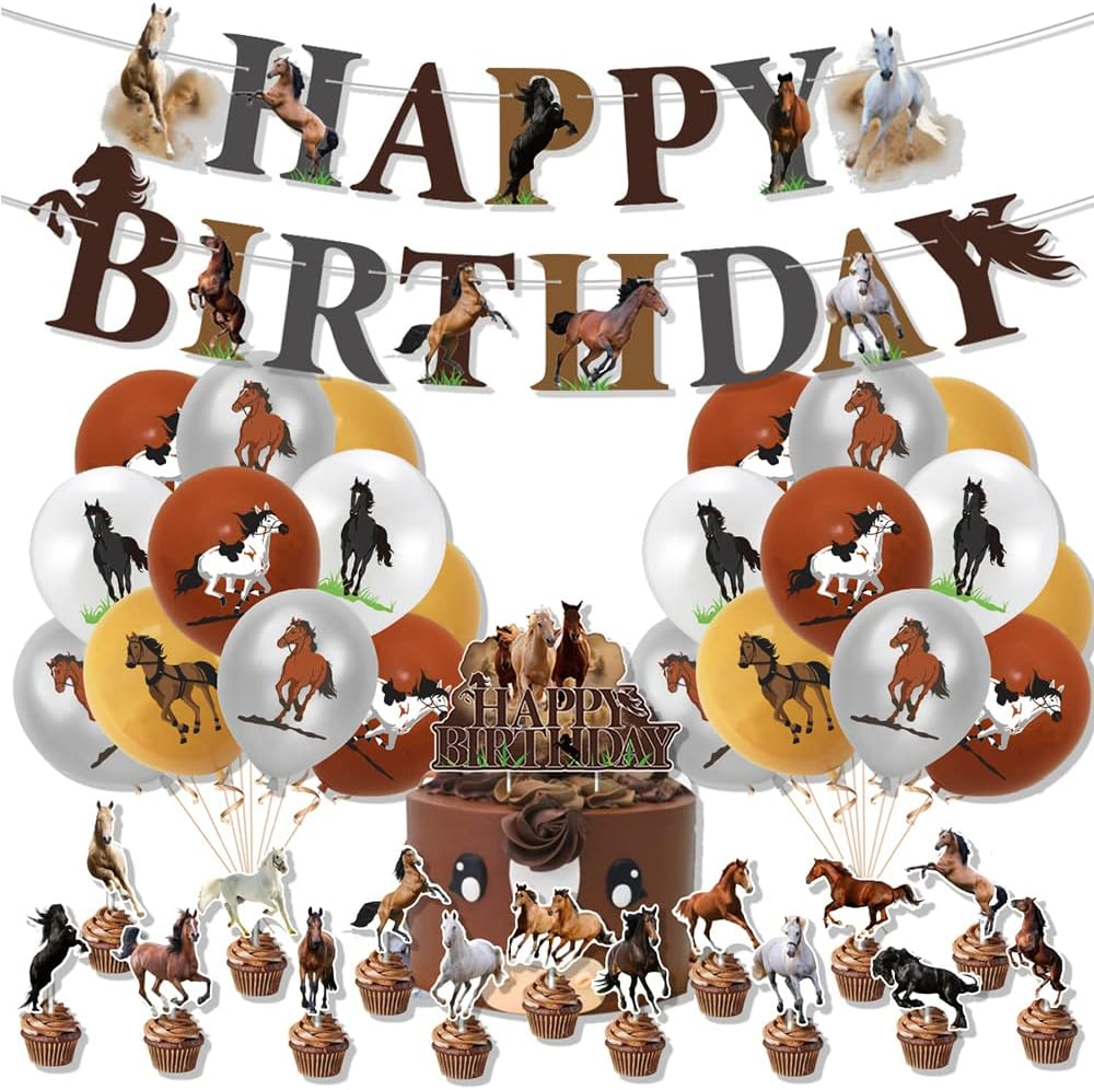 Spirit Riding Horse Birthday Party Supplies - Horse Happy Birthday Banner, Balloons, Cake Cupcake Toppers for Kid Western Cowboy Pony Party Decoration image number 4