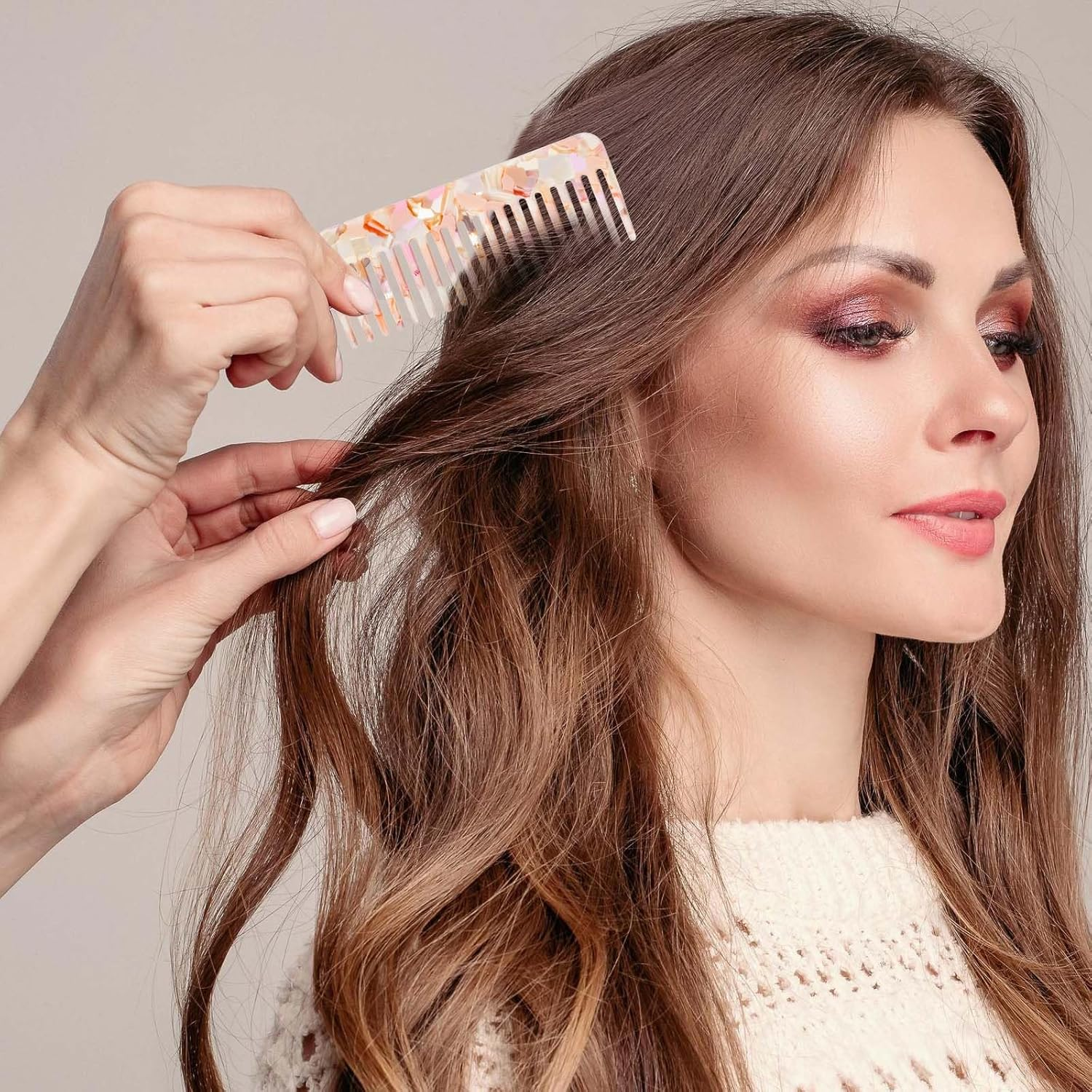 Classicseali 3PCS Travel Comb for Women, Portable Mini Comb for Women, Patterned Colorful Acetate Hair Combs, Small Wide Tooth Comb for Thick Curly Wavy Hairs, Wet or Dry Straight Hairs image number 6