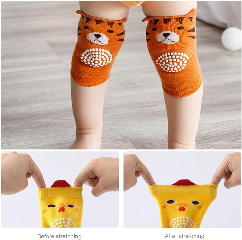 5 Pair Baby Knee Pads Anti-Slip Baby Crawling Knee Pads Baby Knee Pads Elastic Leg Warmers Toddlers Leg Protectors Baby Knee Protectors Leg Warmers Baby Toddlers Crawling Socks - Cartoon Pattern-B image number 4