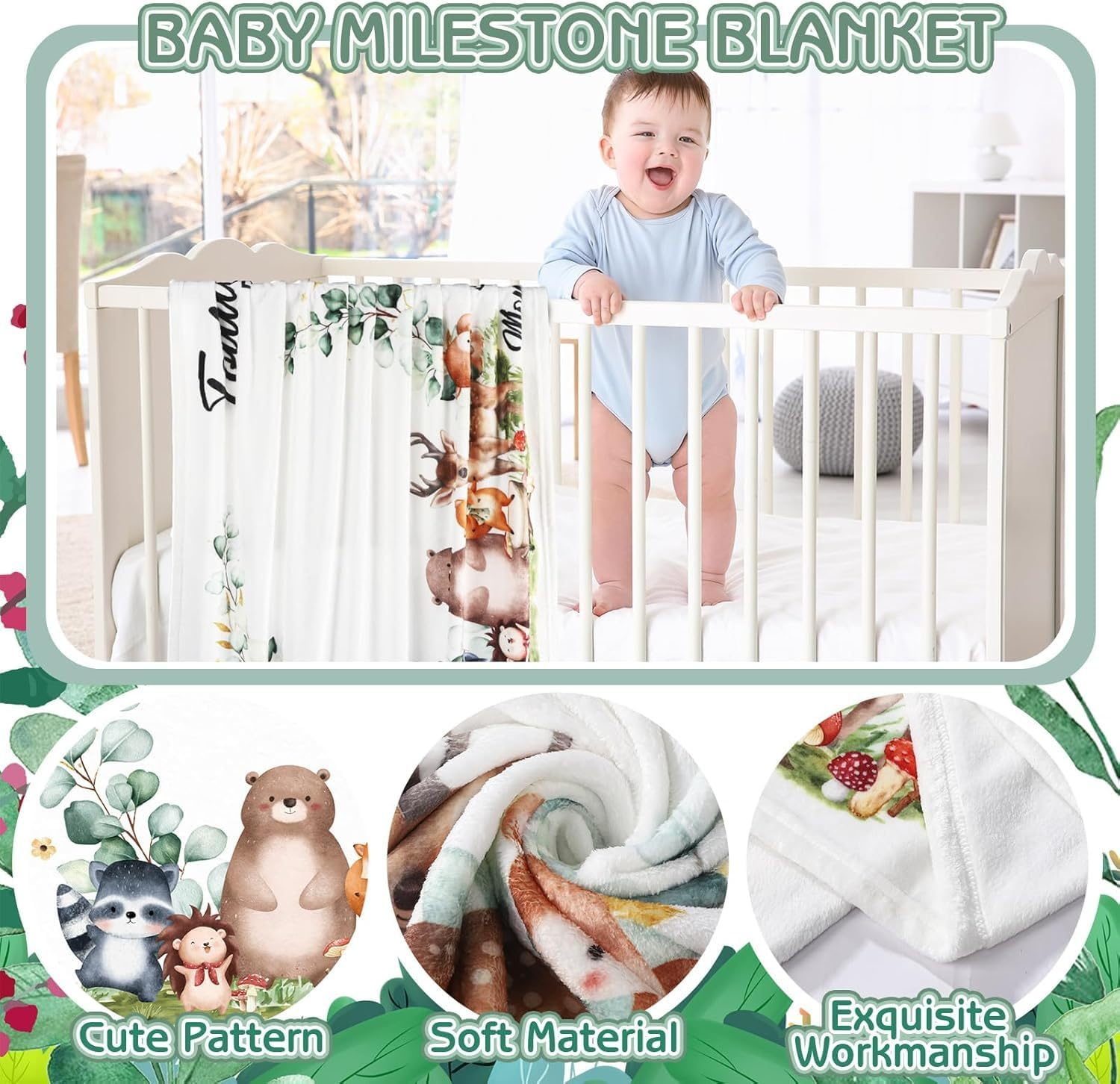 Personalized Baby Boy Milestone Blanket, Custom Newborn Moon Blanket for Shower Gift 100 * 150Cm image number 4