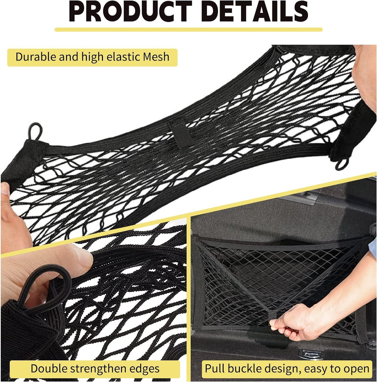[2 Pack] Cargo Storage Net, DEDC Cargo Net Pocket Universal Accessories Elastic Automotive Large Cargo Net Storage Mesh Pocket with 8 Mounting Screws, Hooks for Truck Car SUV Boats (28.7"X9.8") image number 3