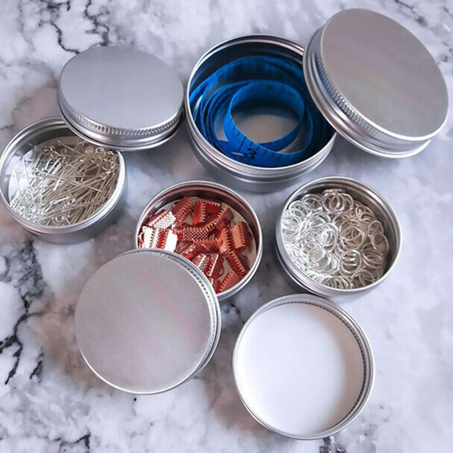 Acbbmns 10 Pack 30Ml Aluminum Tin Jar Refillable Containers round Empty Tins with Screw Lid, Silver Cosmetic Sample Jars Storage Containers for Lip Balm, Salve, Eye Shadow, Spices image number 4