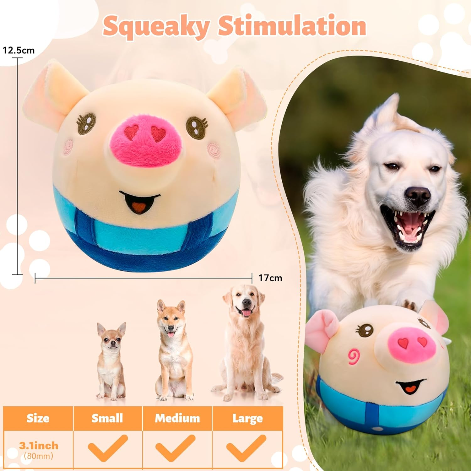 LOVELEDI Interactive Dog Toy Pig - Jumping Squeaky Dog Toys with Recording and Music Modes, Rechargeable Durable Motion Activated Automatic Rolling Ball For/Small/Medium/Large Dogs Indoor & Outdoor
