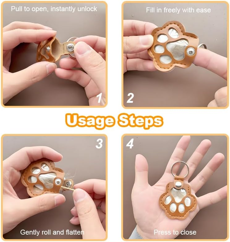 3 Pcs Dog Fur Storage Keychain, Funcyboo Cute Leather Paw Keychain Cat Fur Memory Charm Pet Hair Keepsake Keyring for Bag Purse Key Holder(Khaki,Black,White) image number 4