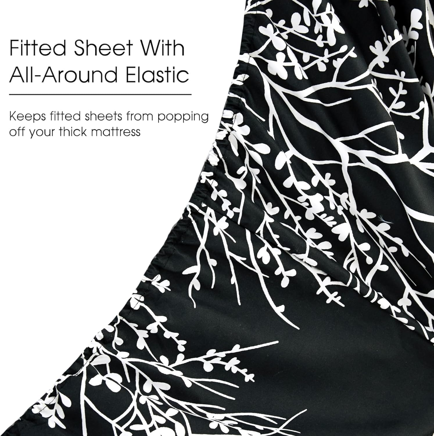 Spirit Linen Home King Size Sheets Set - Pure Microfiber 4 Piece Polyester Bed Sheets, Fitted Sheet & Pillow Cases - King Sheets for All Seasons (Foliage Black/White, King) image number 5