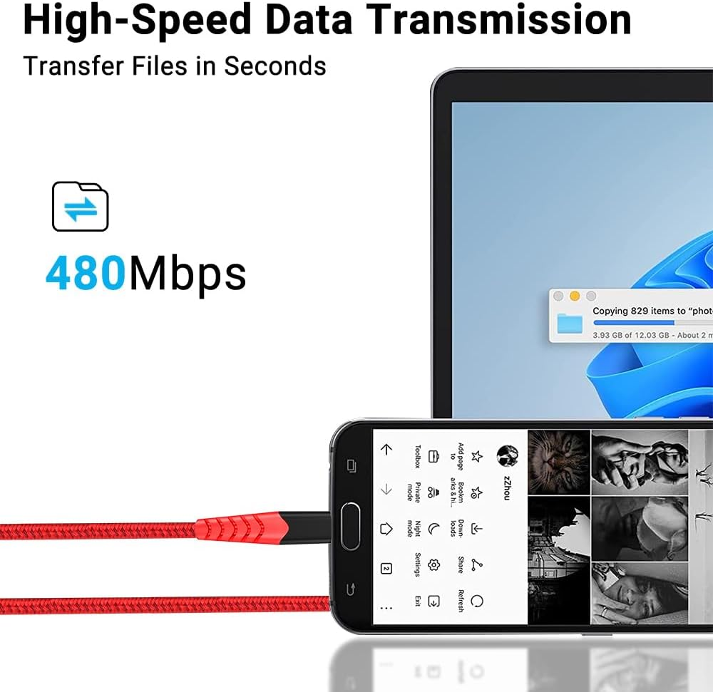 AHGEIIY Micro USB Cable 2M 3Pack, Micro USB Charger Cable Nylon Braided USB to Micro USB Cable Android Charger for Galaxy S7 S6, Note LG Nexus Nokia Kindle