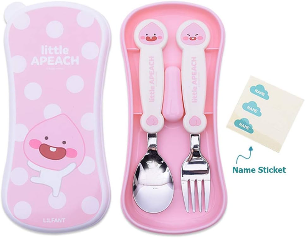 Kakao Friends - Easy Washing Clean 304 Stainless Steel Spoon & Fork (1.1 Inch X 5.6 Inch) with Wide Case Tableware Set for Kids, Pink (Little Apeach) image number 2