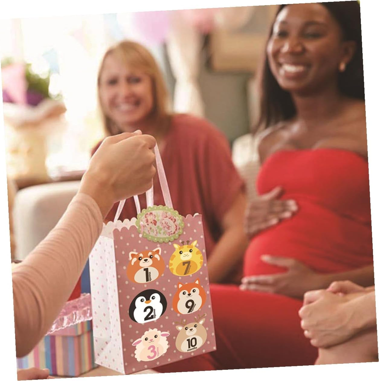 12 Sheets Milestone Stickers with Animal Design Self-Adhesive Monthly Decals for Newborn Photo Keepsake Reusable Belly Stickers for Boys image number 2