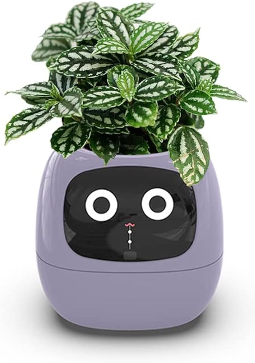 Smart Flowerpot with AI Planter, Multiple Expressions, 7 Sensors, and Chips - Intelligent Pet Planter for Easy and Fun Plant Raising in Living Room (Green, Plant-Free)