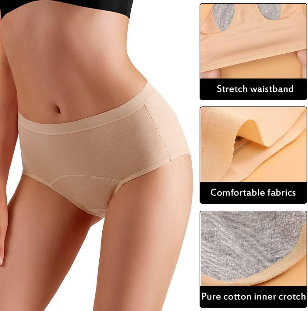 Underwear, Period Pants Heavy Flow Menstrual Underwear Womens High Waist Knickers Leakproof Pants Back Coverage Ladies Pack of 5 image number 4